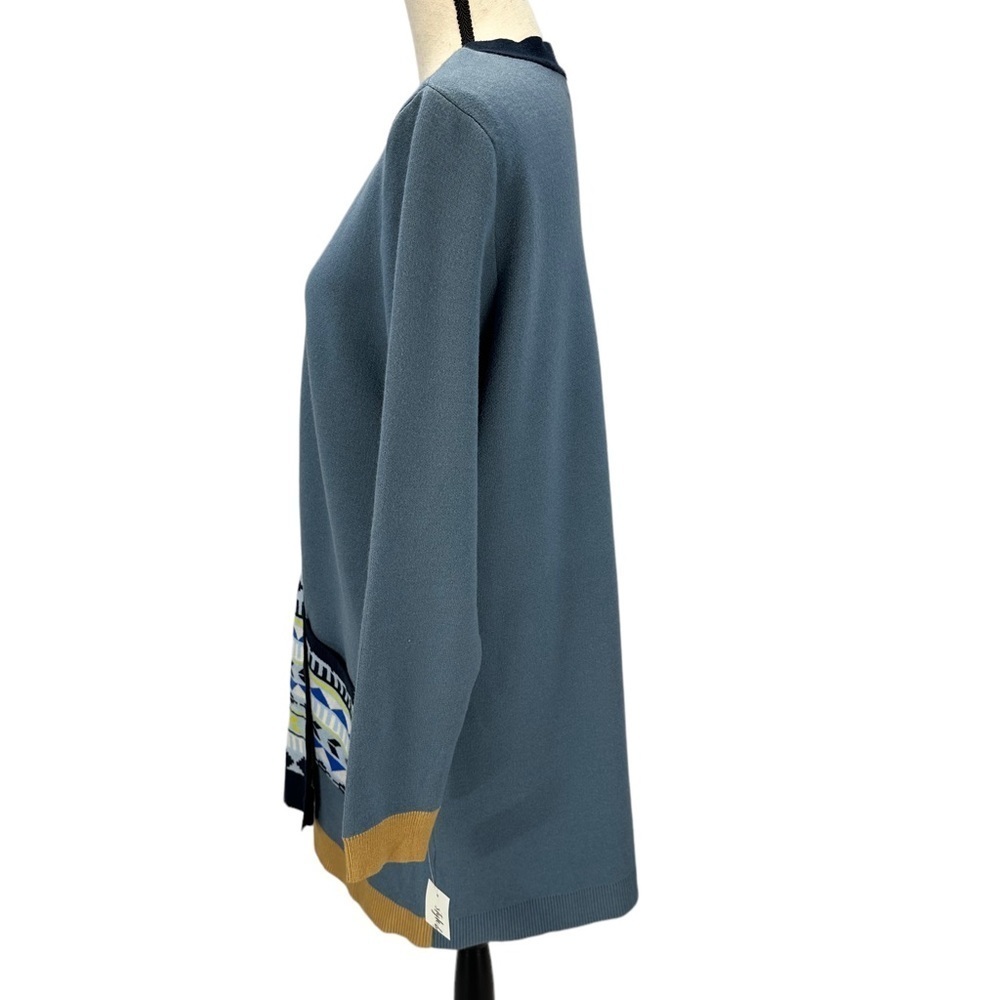 Style & Co Long Sleeve Geometric Print Mixed Media Cardigan - Blue - size 1X - Picture 4 of 11